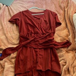 Burgundy tie waist romper